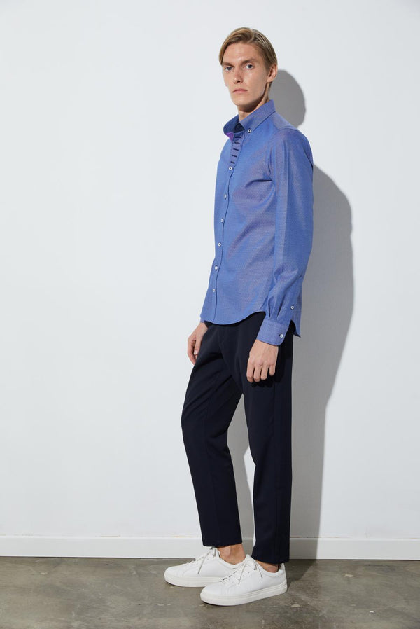 Donatello Iconic Herren Hemd Jacquard Blau Weiss