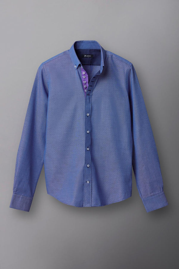 Donatello Iconic Herren Hemd Jacquard Blau Weiss