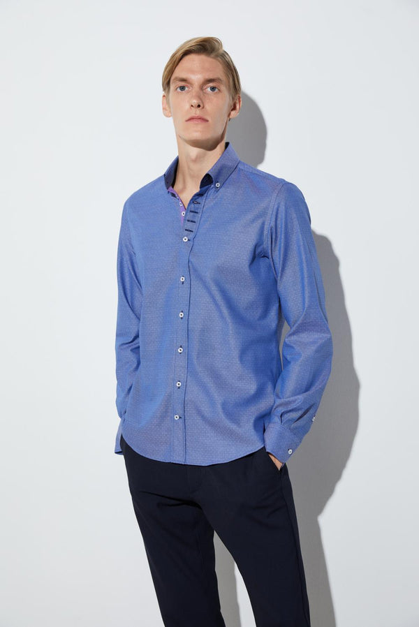 Donatello Iconic Herren Hemd Jacquard Blau Weiss