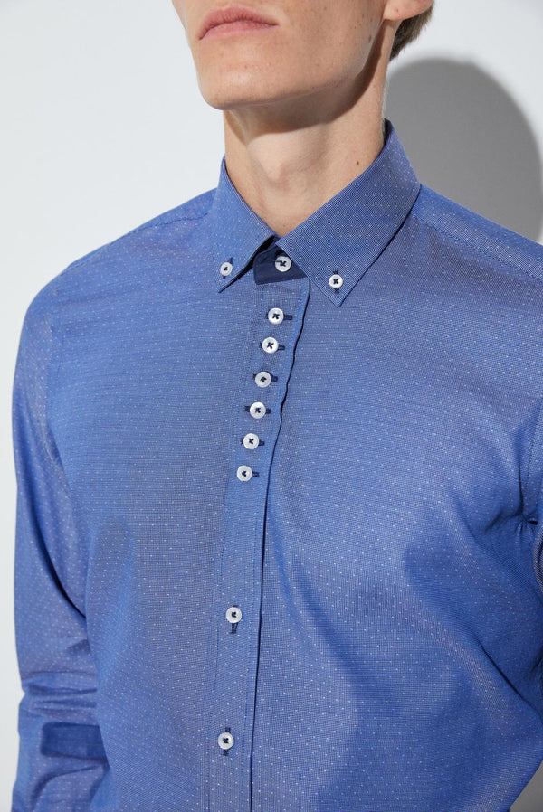 Donatello Iconic Herren Hemd Jacquard Blau Weiss