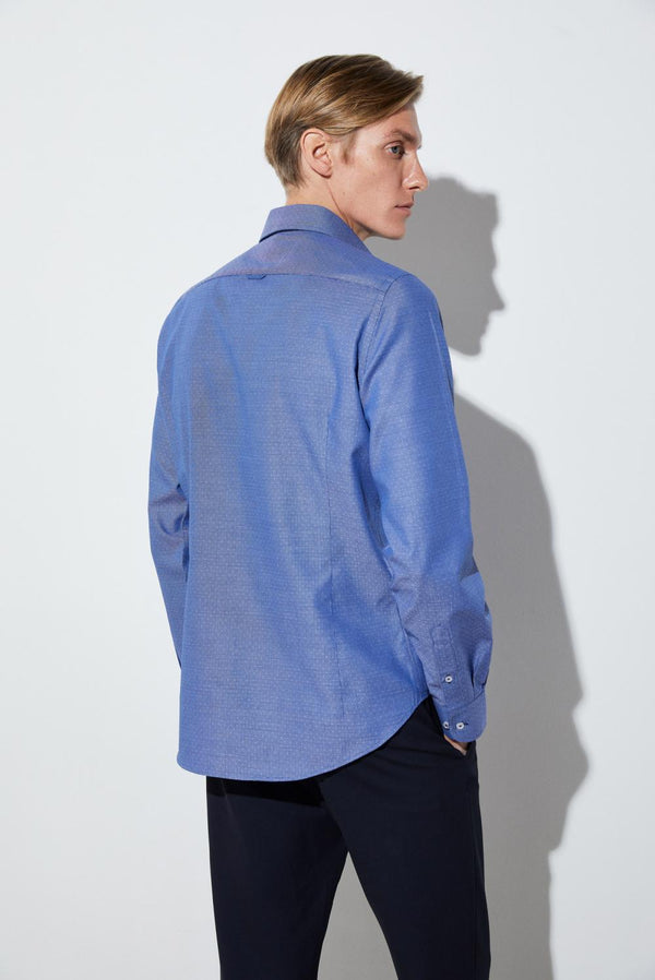 Donatello Iconic Herren Hemd Jacquard Blau Weiss