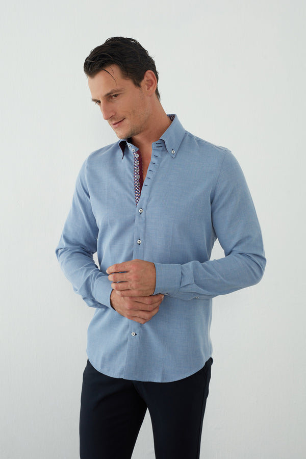 Camisa Hombre Roma Iconic Jacquard Azul Blanco