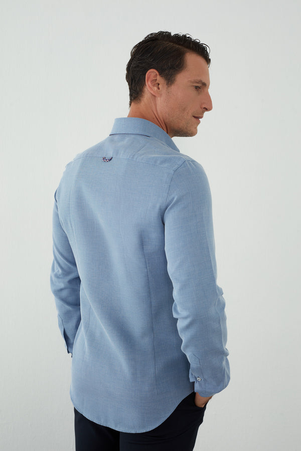 Camisa Hombre Roma Iconic Jacquard Azul Blanco