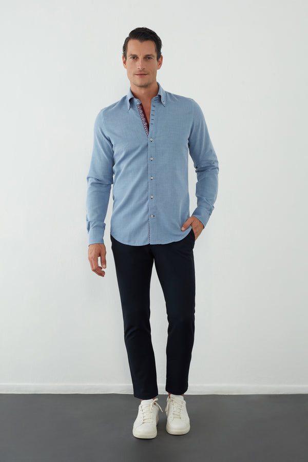 Camisa Hombre Roma Iconic Jacquard Azul Blanco