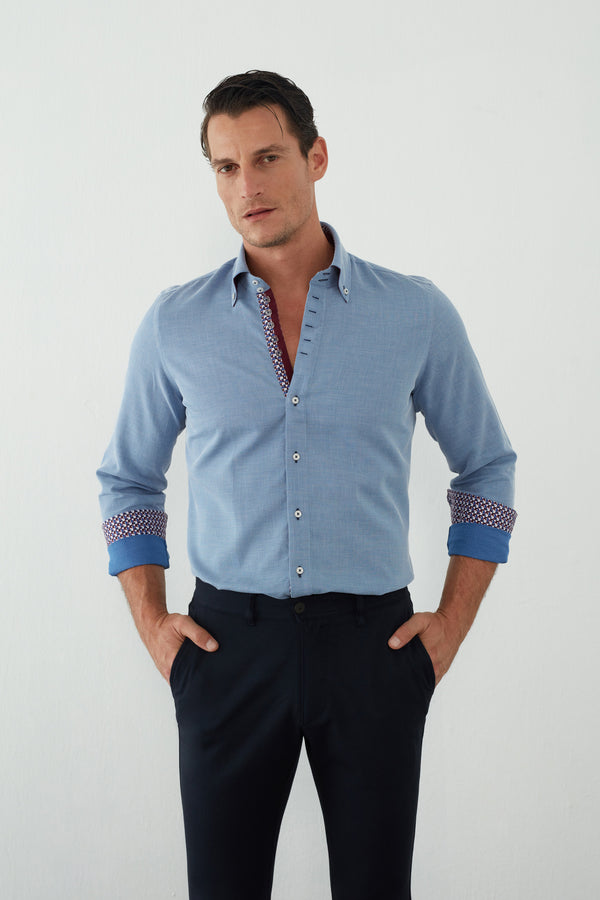 Camisa Hombre Roma Iconic Jacquard Azul Blanco