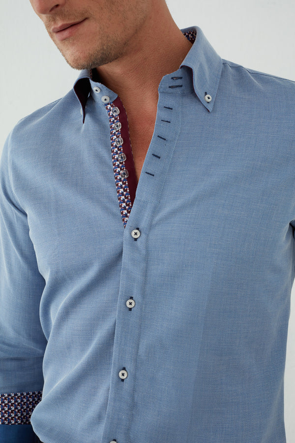 Camisa Hombre Roma Iconic Jacquard Azul Blanco