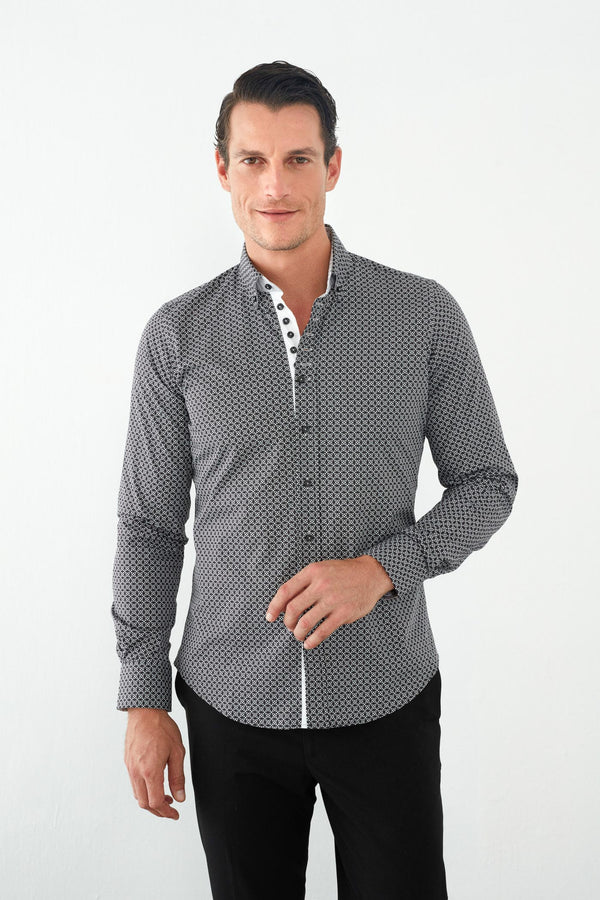 Camicia Uomo Donatello Iconic Popelin Nero Bianco