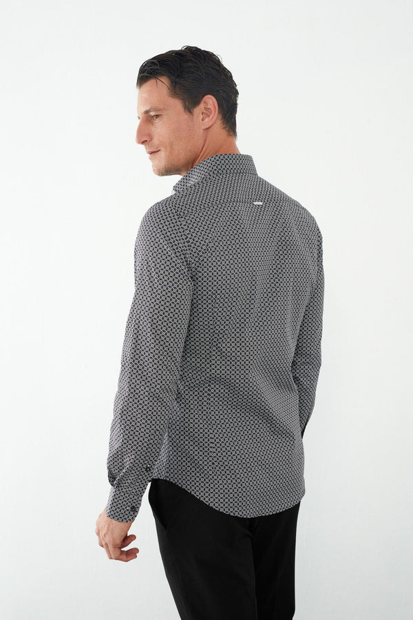 Camicia Uomo Donatello Iconic Popelin Nero Bianco