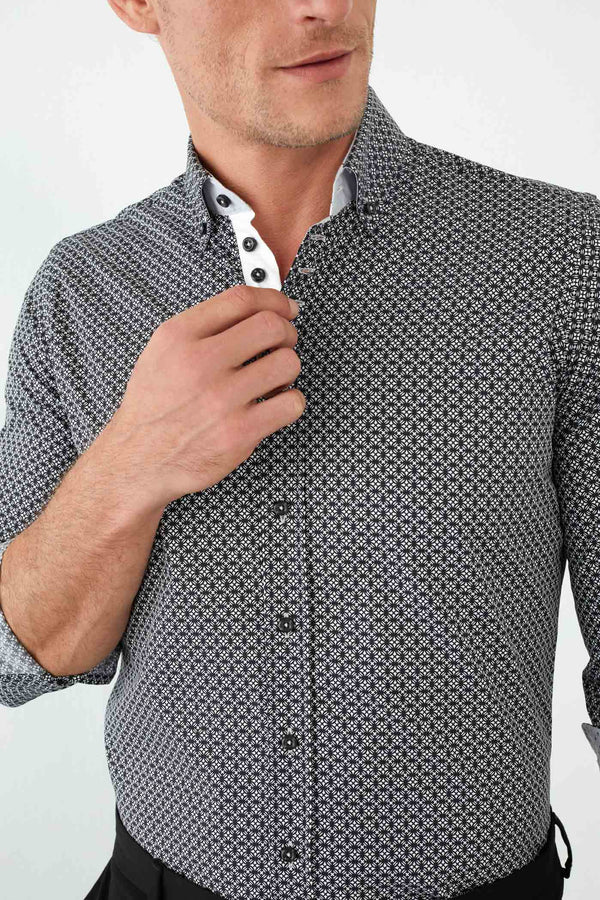 Chemise Homme Donatello Iconic Popelin Noir Blanc