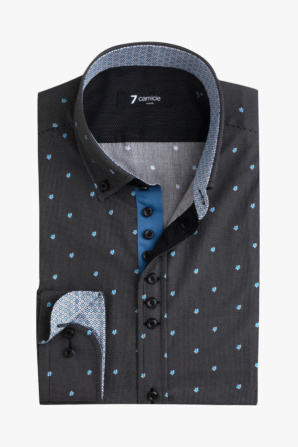 Camicia Uomo Donatello Iconic Popelin Nero Blu