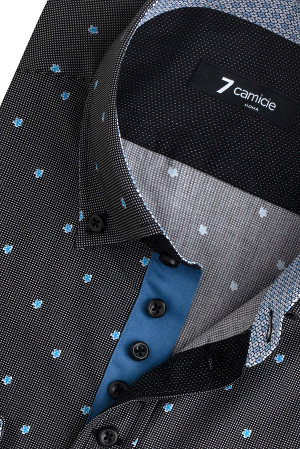 Donatello Iconic Poplin Man Shirt Black Blue