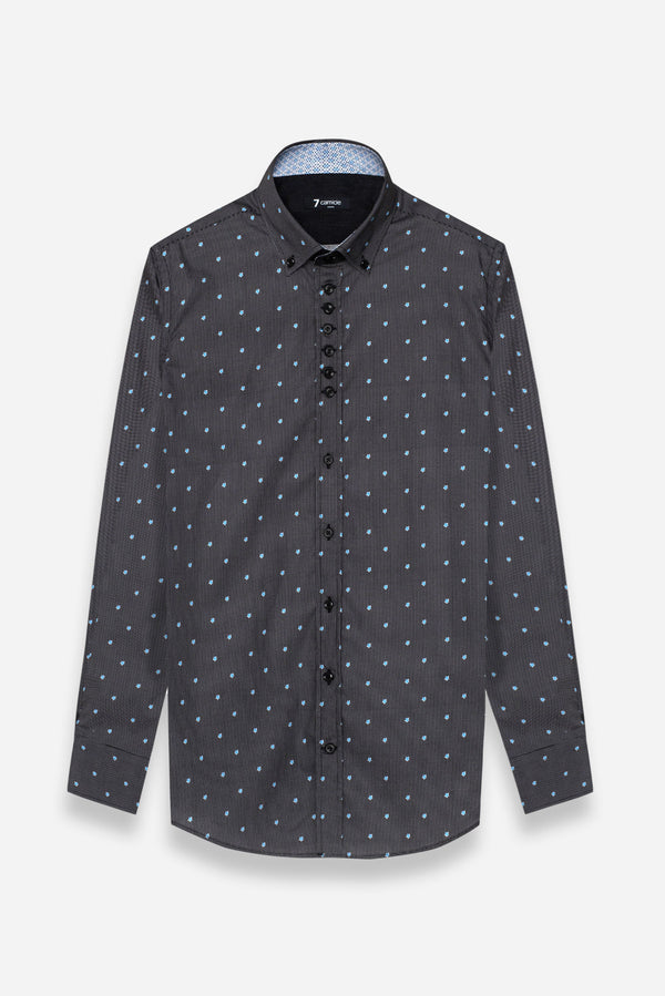 Donatello Iconic Poplin Man Shirt Black Blue