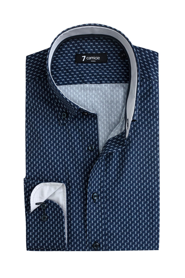 Camicia Uomo Leonardo Sport Popelin Blu Grigio
