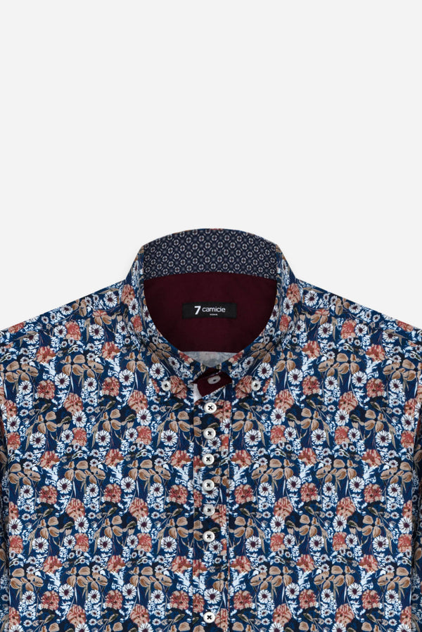 Donatello Iconic Poplin Man Shirt Blue White