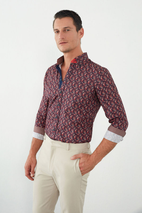 Camisa Hombre Donatello Iconic Popelin Azul Rojo