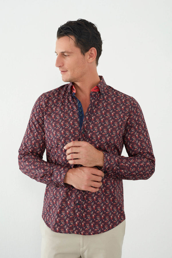 Camisa Hombre Donatello Iconic Popelin Azul Rojo