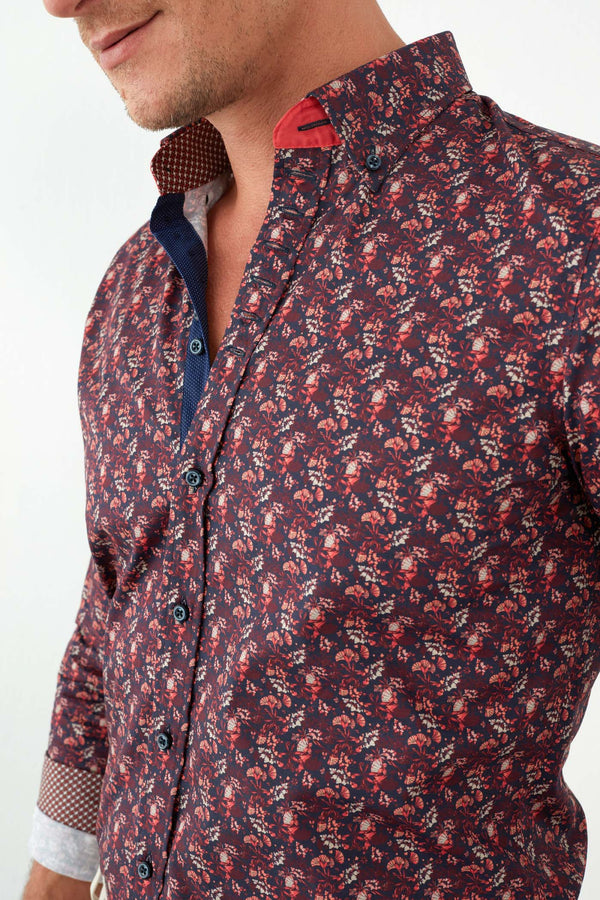 Camisa Hombre Donatello Iconic Popelin Azul Rojo