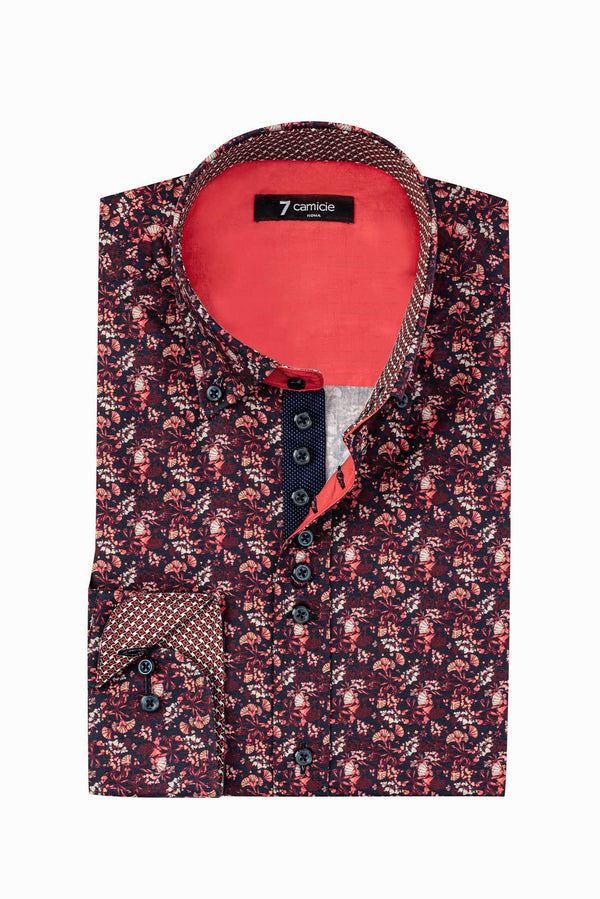 Camisa Hombre Donatello Iconic Popelin Azul Rojo