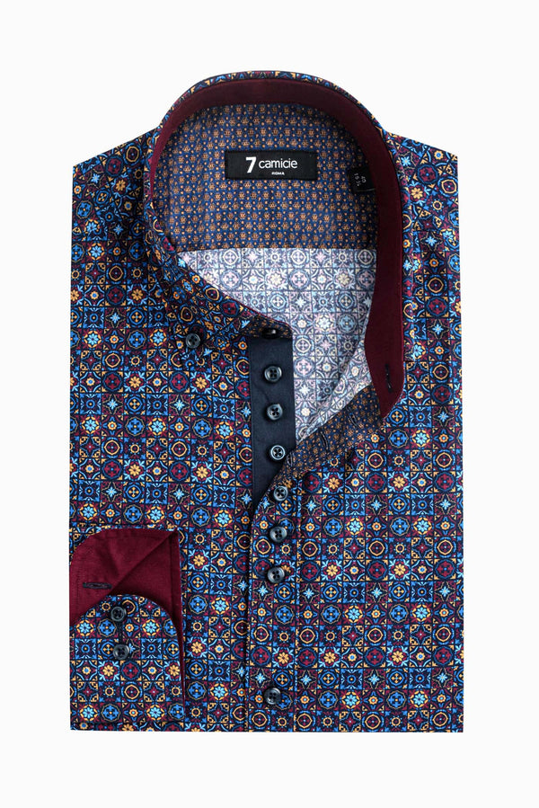 Donatello Iconic Poplin Man Shirt Blue Red