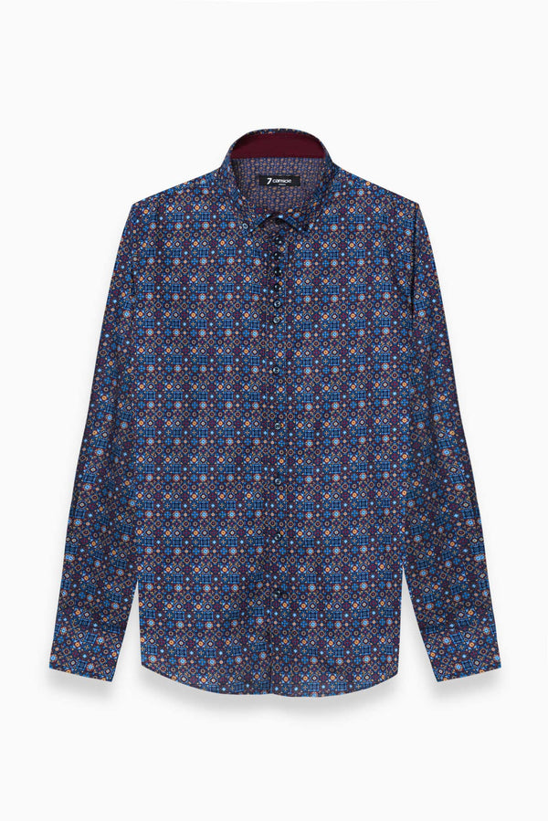 Donatello Iconic Poplin Man Shirt Blue Red
