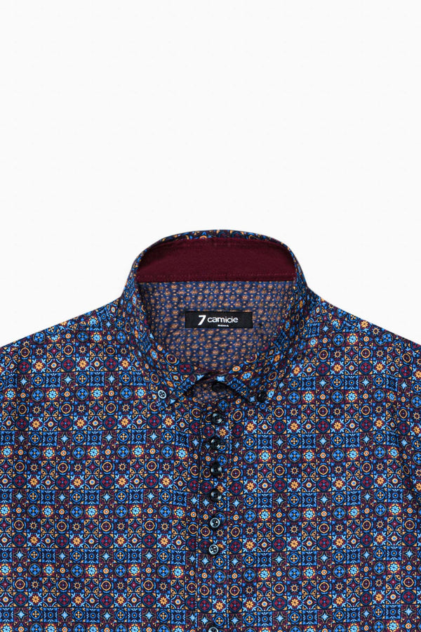 Camisa Hombre Donatello Iconic Popelin Azul Rojo