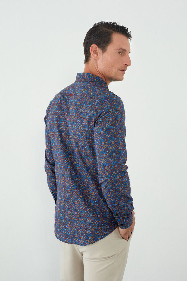 Donatello Iconic Poplin Man Shirt Blue Red