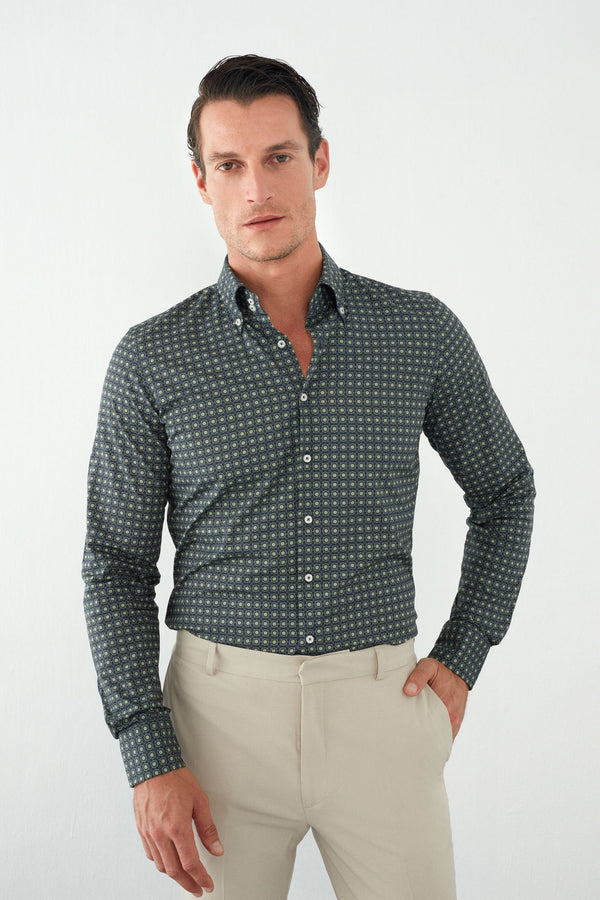 Camisa Hombre Roma Sport Popelin Azul Verde