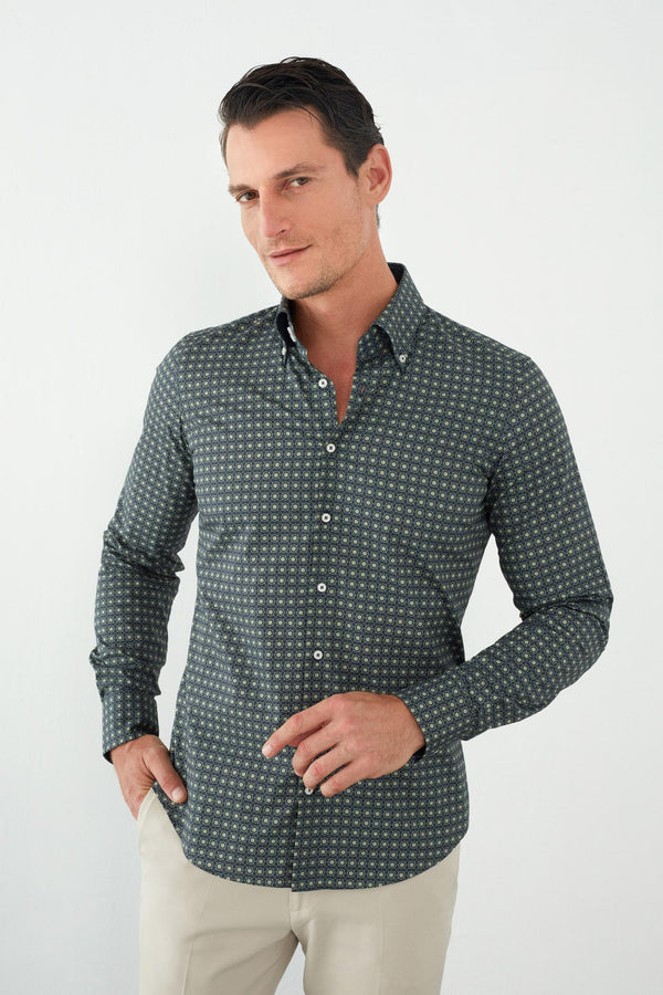 Camisa Hombre Roma Sport Popelin Azul Verde
