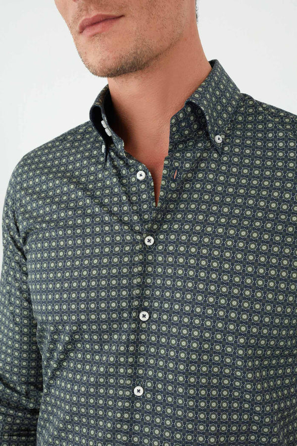 Camisa Hombre Roma Sport Popelin Azul Verde