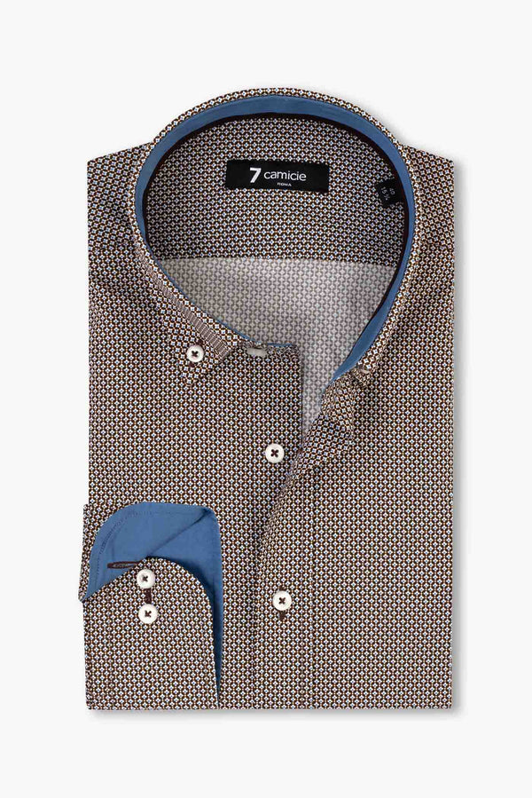 Camicia Uomo Leonardo Sport Popelin Marrone Bianco