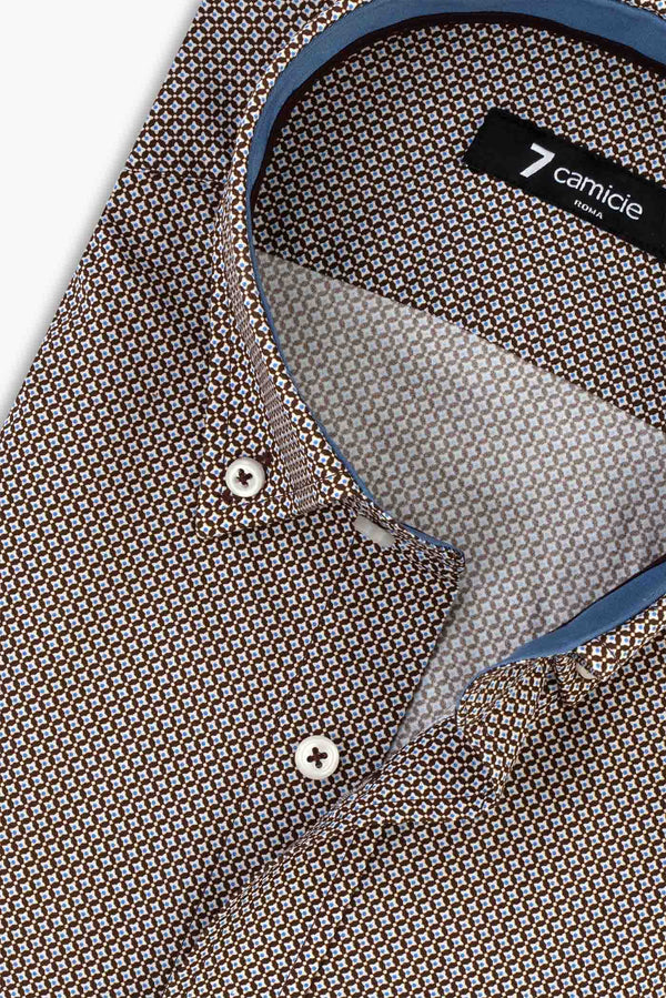 Camicia Uomo Leonardo Sport Popelin Marrone Bianco
