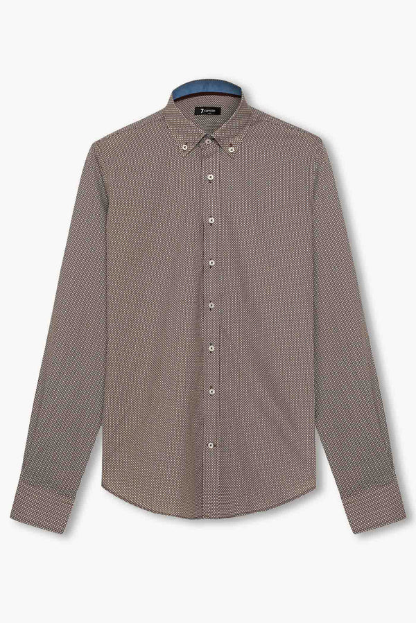 Camicia Uomo Leonardo Sport Popelin Marrone Bianco