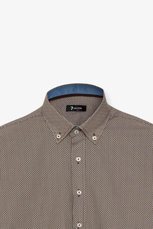Camicia Uomo Leonardo Sport Popelin Marrone Bianco