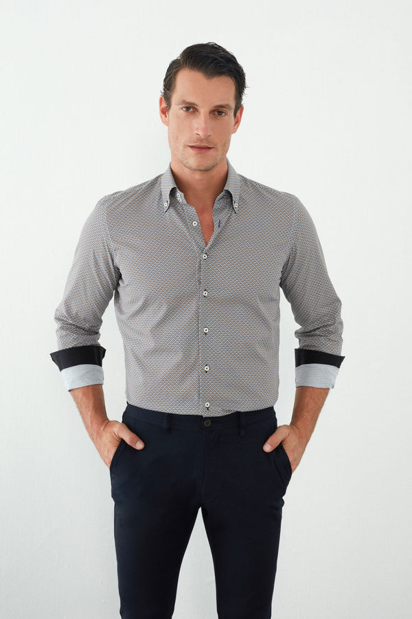 Camicia Uomo Roma Sport Popelin Marrone Blu