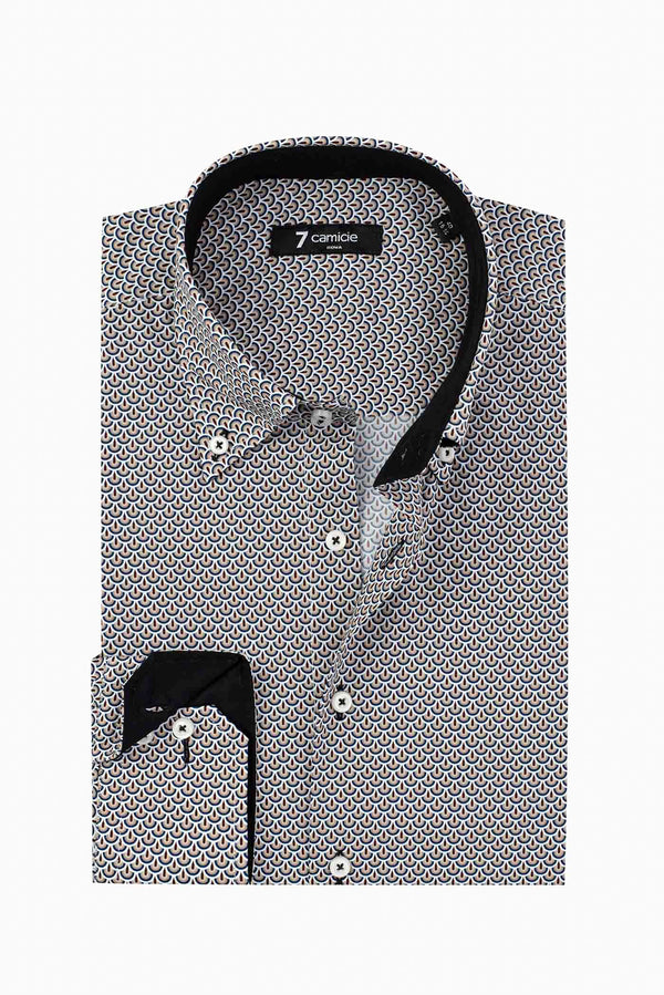Camicia Uomo Roma Sport Popelin Marrone Blu