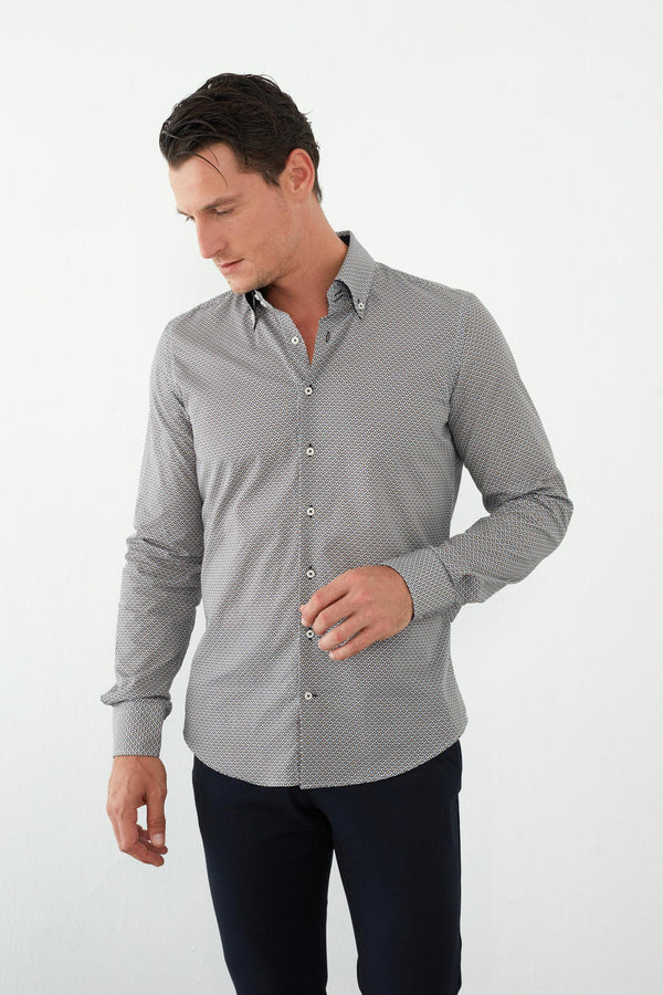 Camicia Uomo Roma Sport Popelin Marrone Blu