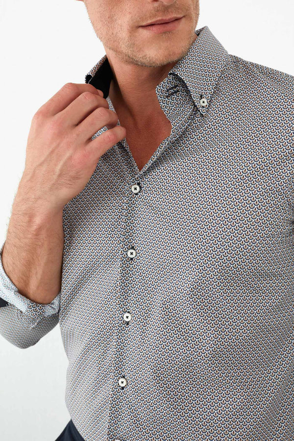 Camicia Uomo Roma Sport Popelin Marrone Blu