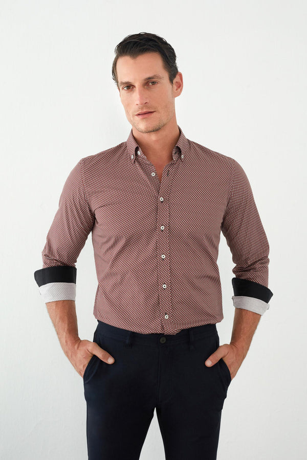 Camicia Uomo Leonardo Sport Popelin Rosso Bianco