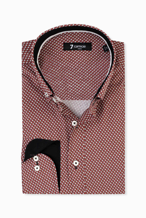 Camicia Uomo Leonardo Sport Popelin Rosso Bianco