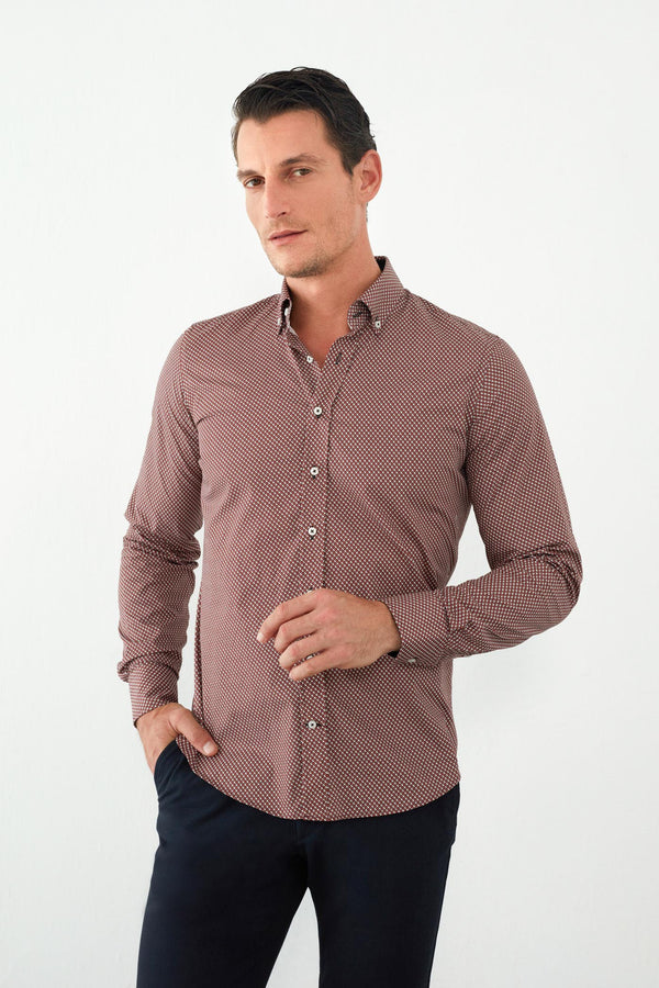 Camicia Uomo Leonardo Sport Popelin Rosso Bianco
