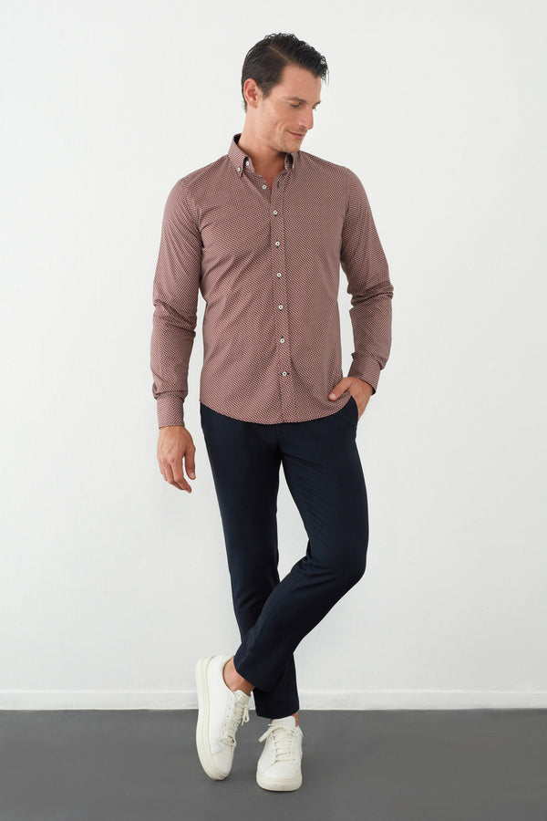 Camicia Uomo Leonardo Sport Popelin Rosso Bianco