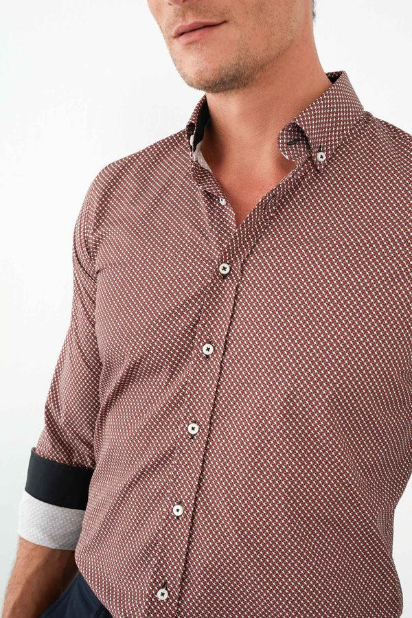 Camicia Uomo Leonardo Sport Popelin Rosso Bianco
