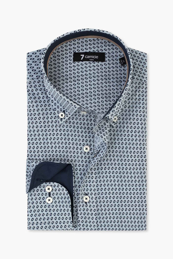 Camicia Uomo Leonardo Sport Popelin Bianco Blu