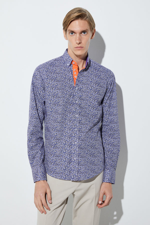 Camicia Uomo Donatello Iconic Popelin Bianco Blu scuro