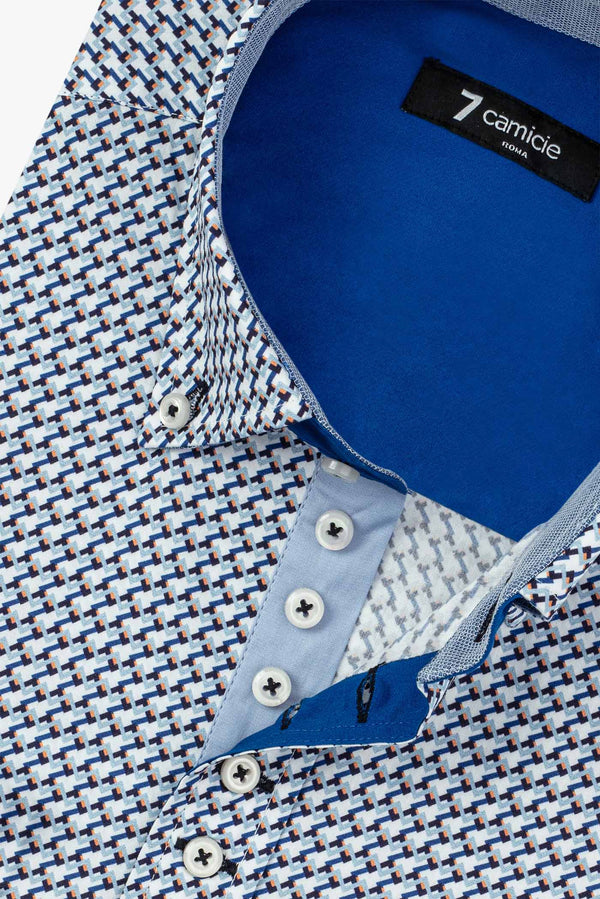 Camicia Uomo Donatello Iconic Popelin Bianco Blu scuro