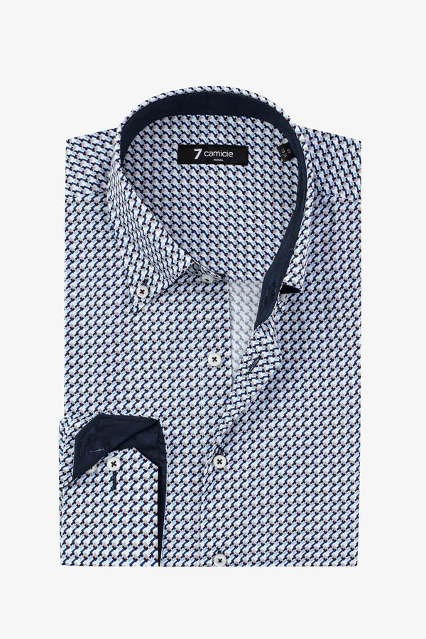Camicia Uomo Roma Sport Popelin Bianco Blu scuro