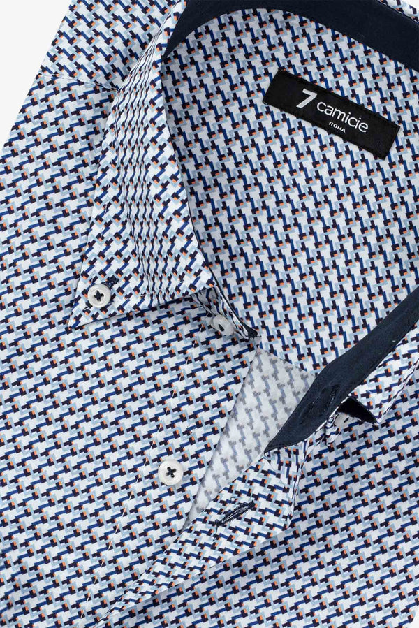 Camicia Uomo Roma Sport Popelin Bianco Blu scuro