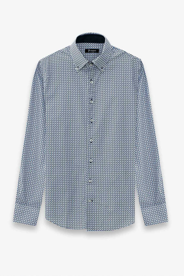 Camicia Uomo Roma Sport Popelin Bianco Blu scuro