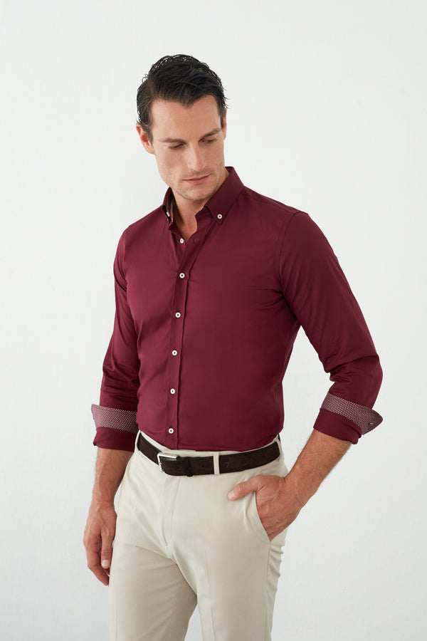 Chemise Homme Leonardo Sport Popelin Stretch Rouge