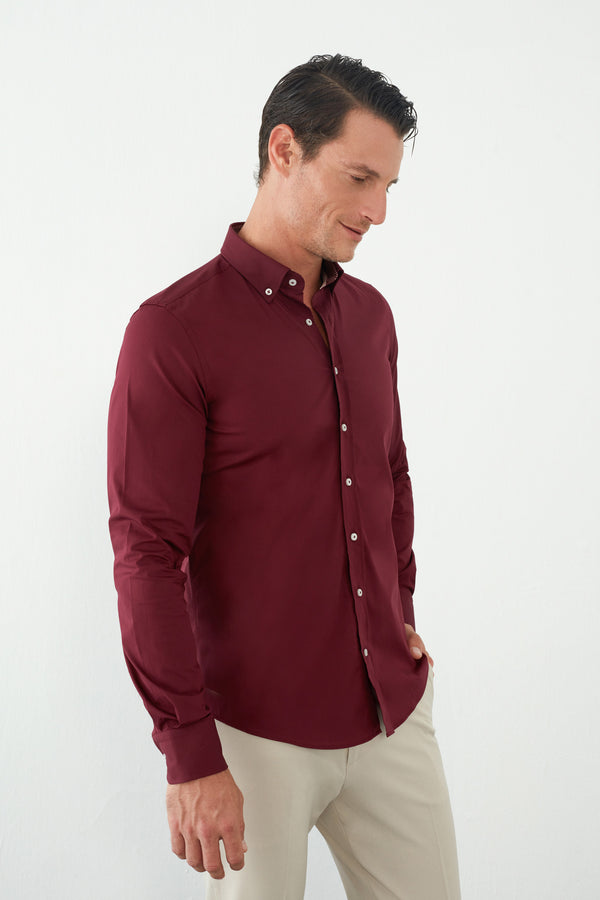 Chemise Homme Leonardo Sport Popelin Stretch Rouge
